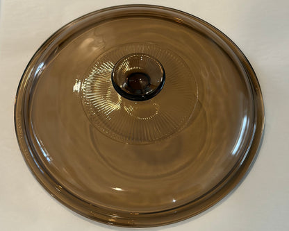 Visions V-33-C Replacement Lid — Amber Glass Round Lid for Visions 2.5 Qt / 3.5 Qt Casserole — Ribbed Knob