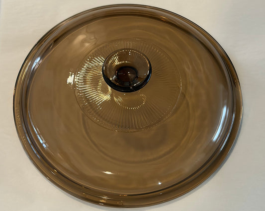 Visions V-33-C Replacement Lid — Amber Glass Round Lid for Visions 2.5 Qt / 3.5 Qt Casserole — Ribbed Knob