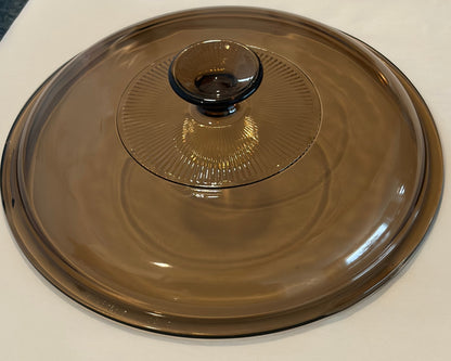 Visions V-33-C Replacement Lid — Amber Glass Round Lid for Visions 2.5 Qt / 3.5 Qt Casserole — Ribbed Knob